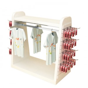 https://www.tp-display.com/cl024-supermarket-baby-kids-wood-metal-slatwall-clothing-gondola-display-stand-with-hooks-and-extension-cross-bars-product/